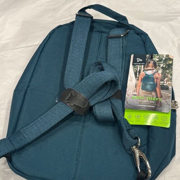 Travelon Anti-Theft Essentials Backpack Teal Peacock RFID Pockets LED Travel bag - Picture 14 of 16